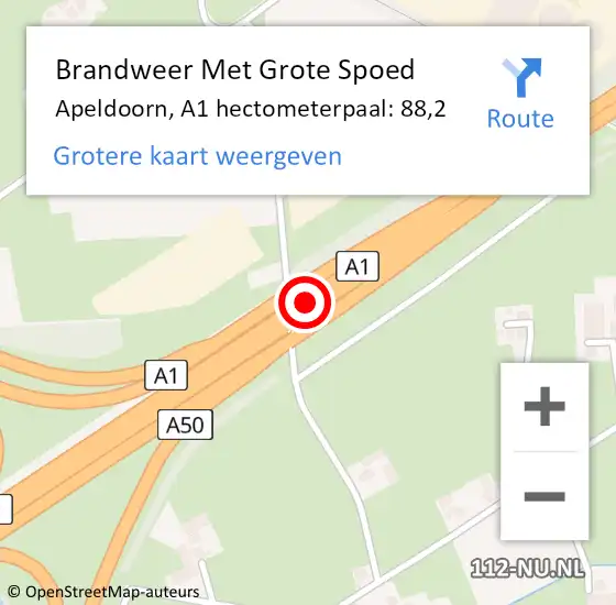 Locatie op kaart van de 112 melding: Brandweer Met Grote Spoed Naar Apeldoorn, A1 hectometerpaal: 88,2 op 4 juni 2024 21:33