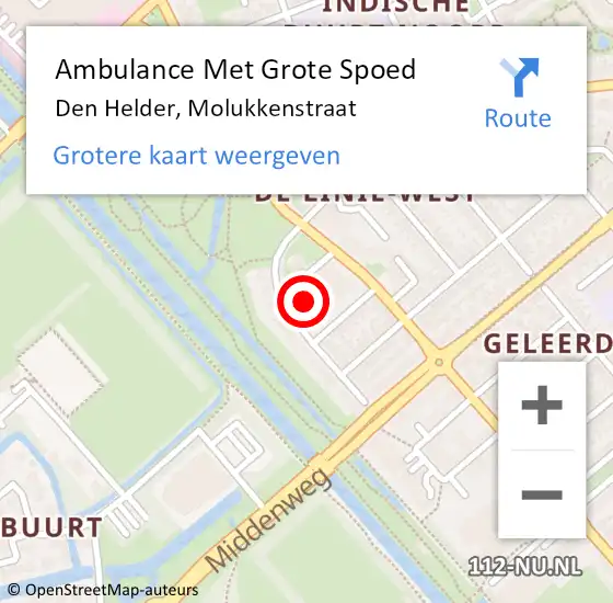 Locatie op kaart van de 112 melding: Ambulance Met Grote Spoed Naar Den Helder, Molukkenstraat op 4 juni 2024 21:44