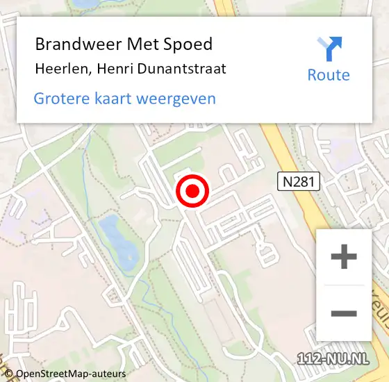 Locatie op kaart van de 112 melding: Brandweer Met Spoed Naar Heerlen, Henri Dunantstraat op 4 juni 2024 21:44