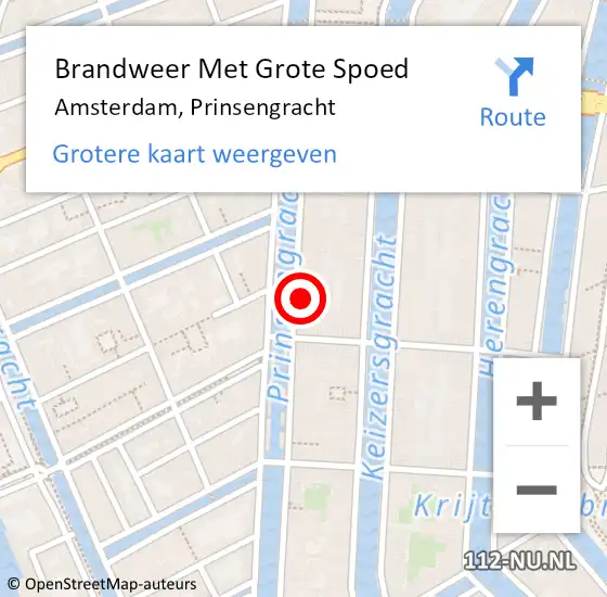 Locatie op kaart van de 112 melding: Brandweer Met Grote Spoed Naar Amsterdam, Prinsengracht op 4 juni 2024 21:56