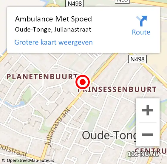 Locatie op kaart van de 112 melding: Ambulance Met Spoed Naar Oude-Tonge, Julianastraat op 4 juni 2024 22:18