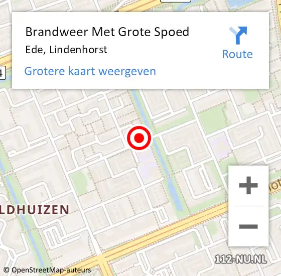 Locatie op kaart van de 112 melding: Brandweer Met Grote Spoed Naar Ede, Lindenhorst op 4 juni 2024 22:23