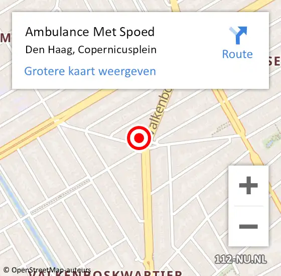 Locatie op kaart van de 112 melding: Ambulance Met Spoed Naar Den Haag, Copernicusplein op 4 juni 2024 23:17