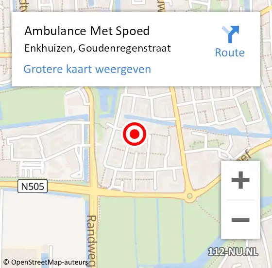 Locatie op kaart van de 112 melding: Ambulance Met Spoed Naar Enkhuizen, Goudenregenstraat op 4 juni 2024 23:18