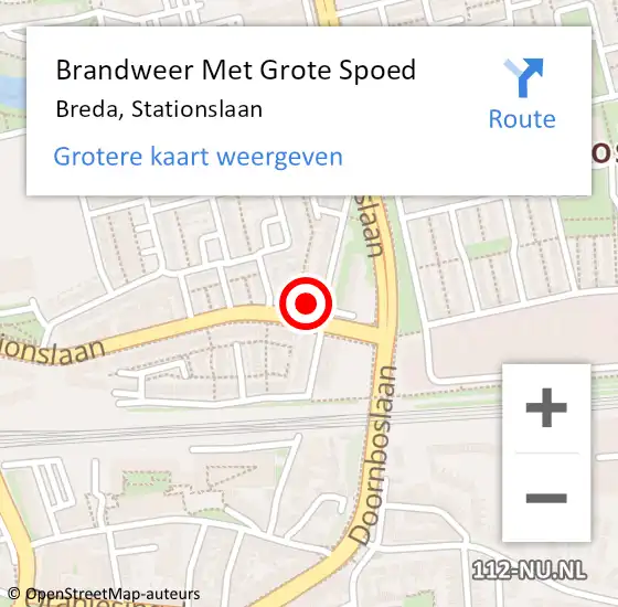 Locatie op kaart van de 112 melding: Brandweer Met Grote Spoed Naar Breda, Stationslaan op 4 juni 2024 23:20