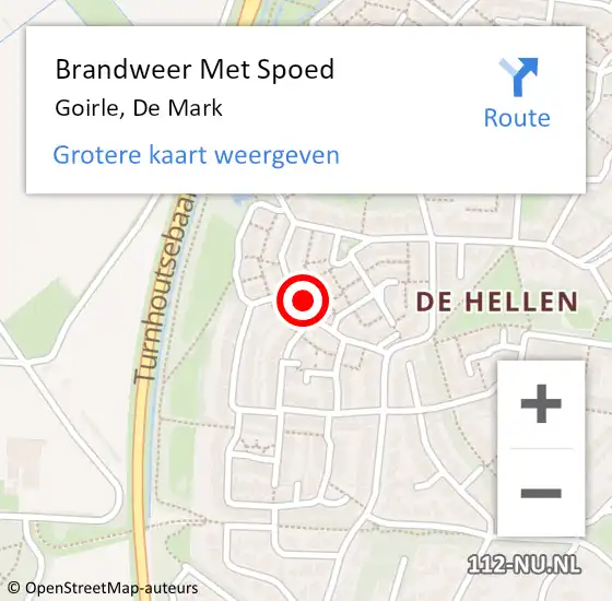 Locatie op kaart van de 112 melding: Brandweer Met Spoed Naar Goirle, De Mark op 5 juni 2024 00:02