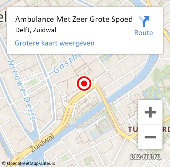 Locatie op kaart van de 112 melding: Ambulance Met Zeer Grote Spoed Naar Delft, Zuidwal op 5 juni 2024 00:03