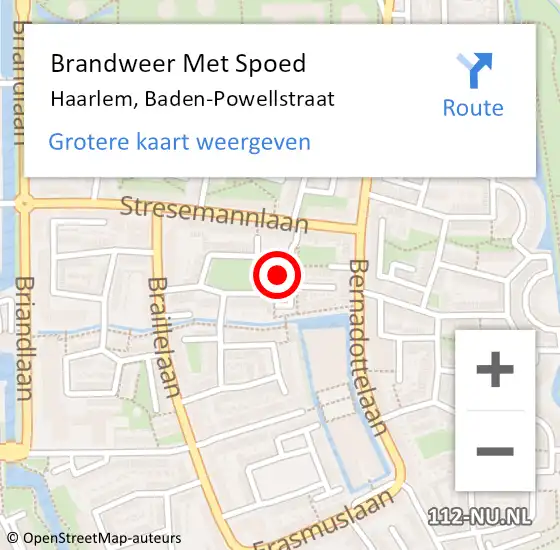 Locatie op kaart van de 112 melding: Brandweer Met Spoed Naar Haarlem, Baden-Powellstraat op 5 juni 2024 01:46