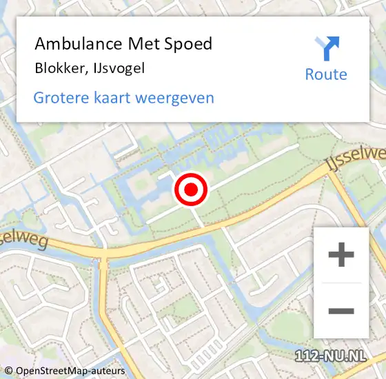 Locatie op kaart van de 112 melding: Ambulance Met Spoed Naar Blokker, IJsvogel op 5 juni 2024 04:54