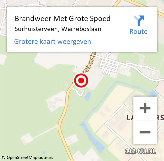 Locatie op kaart van de 112 melding: Brandweer Met Grote Spoed Naar Surhuisterveen, Warreboslaan op 5 juni 2024 05:00