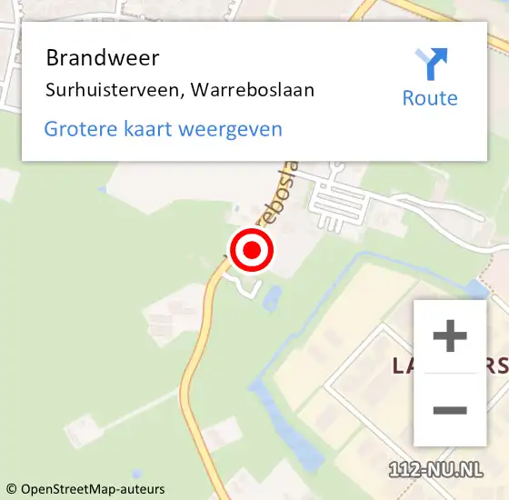 Locatie op kaart van de 112 melding: Brandweer Surhuisterveen, Warreboslaan op 5 juni 2024 05:02