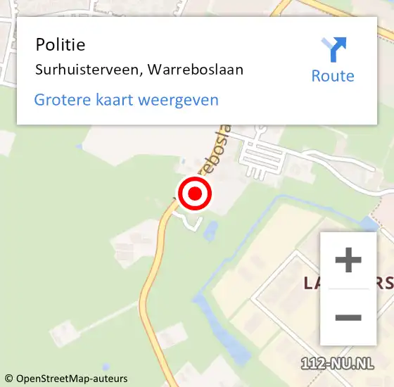 Locatie op kaart van de 112 melding: Politie Surhuisterveen, Warreboslaan op 5 juni 2024 05:03