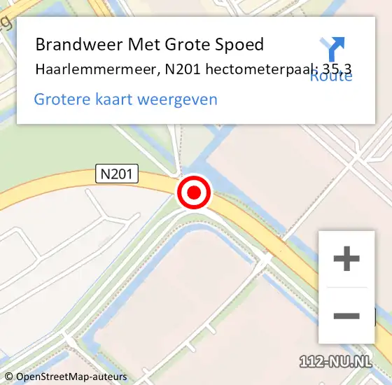 Locatie op kaart van de 112 melding: Brandweer Met Grote Spoed Naar Haarlemmermeer, N201 hectometerpaal: 35,3 op 5 juni 2024 05:06