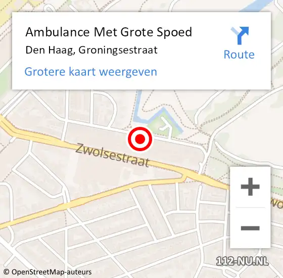 Locatie op kaart van de 112 melding: Ambulance Met Grote Spoed Naar Den Haag, Groningsestraat op 5 juni 2024 05:32