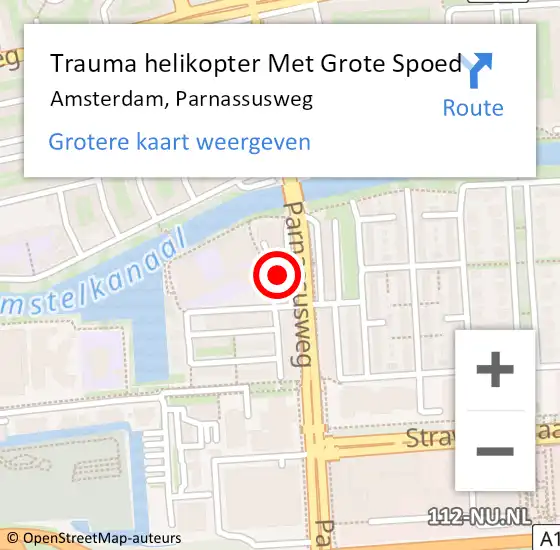 Locatie op kaart van de 112 melding: Trauma helikopter Met Grote Spoed Naar Amsterdam, Parnassusweg op 5 juni 2024 05:43