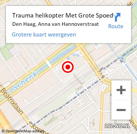 Locatie op kaart van de 112 melding: Trauma helikopter Met Grote Spoed Naar Den Haag, Anna van Hannoverstraat op 5 juni 2024 06:10