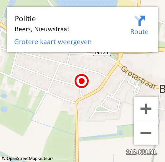 Locatie op kaart van de 112 melding: Politie Beers, Nieuwstraat op 5 juni 2024 06:35