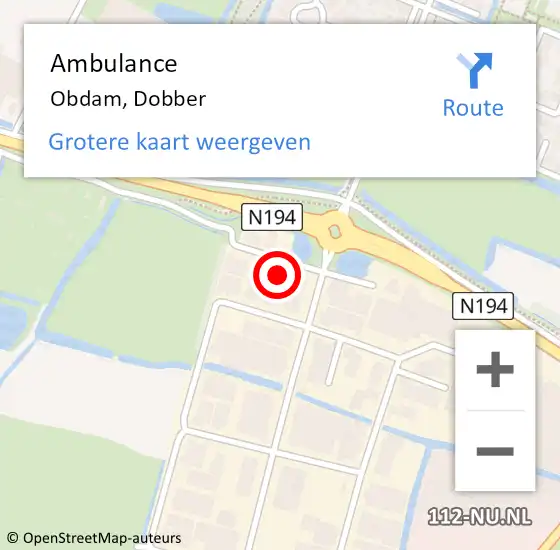 Locatie op kaart van de 112 melding: Ambulance Obdam, Dobber op 5 juni 2024 07:57