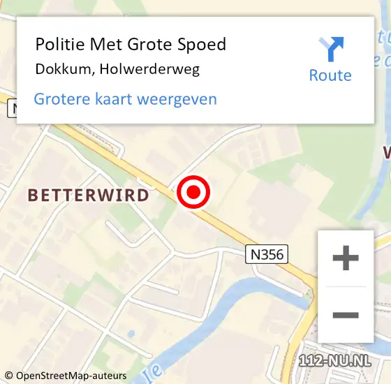 Locatie op kaart van de 112 melding: Politie Met Grote Spoed Naar Dokkum, Holwerderweg op 5 juni 2024 08:06