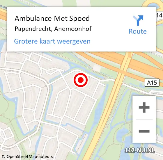 Locatie op kaart van de 112 melding: Ambulance Met Spoed Naar Papendrecht, Anemoonhof op 5 juni 2024 08:10