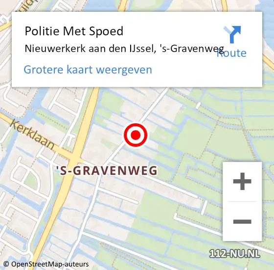 Locatie op kaart van de 112 melding: Politie Met Spoed Naar Nieuwerkerk aan den IJssel, 's-Gravenweg op 5 juni 2024 08:11