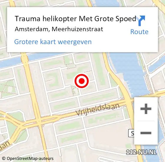 Locatie op kaart van de 112 melding: Trauma helikopter Met Grote Spoed Naar Amsterdam, Meerhuizenstraat op 5 juni 2024 08:14