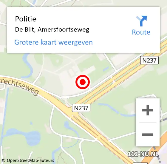 Locatie op kaart van de 112 melding: Politie De Bilt, Amersfoortseweg op 5 juni 2024 08:20