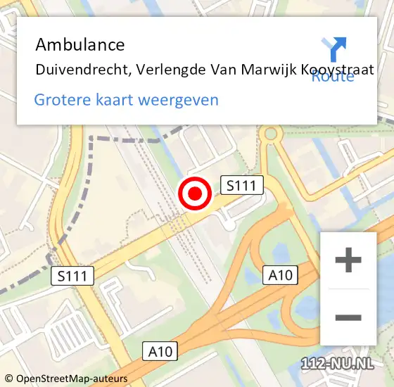 Locatie op kaart van de 112 melding: Ambulance Duivendrecht, Verlengde Van Marwijk Kooystraat op 5 juni 2024 08:46