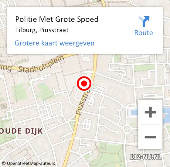 Locatie op kaart van de 112 melding: Politie Met Grote Spoed Naar Tilburg, Piusstraat op 5 juni 2024 08:47