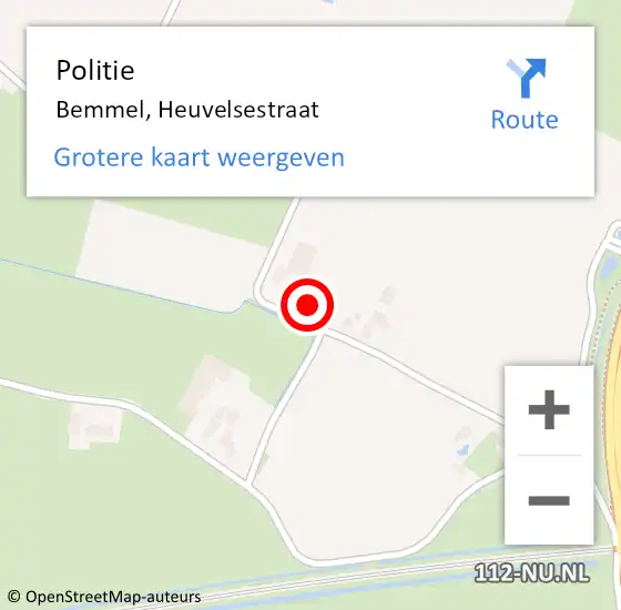 Locatie op kaart van de 112 melding: Politie Bemmel, Heuvelsestraat op 5 juni 2024 08:48