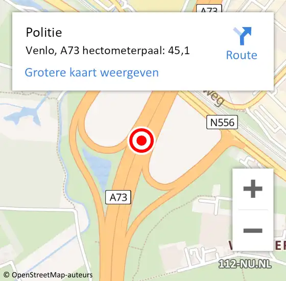 Locatie op kaart van de 112 melding: Politie Venlo, A73 hectometerpaal: 45,1 op 5 juni 2024 10:07