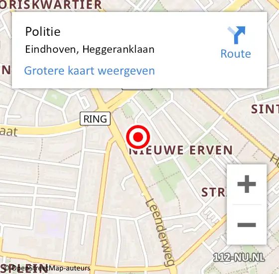 Locatie op kaart van de 112 melding: Politie Eindhoven, Heggeranklaan op 5 juni 2024 10:10