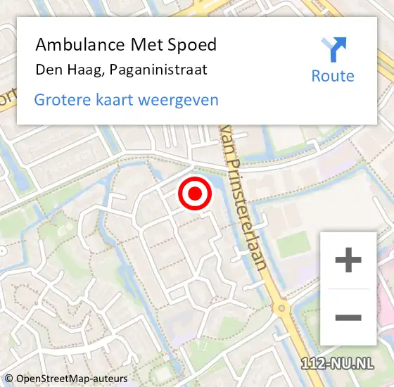 Locatie op kaart van de 112 melding: Ambulance Met Spoed Naar Den Haag, Paganinistraat op 5 juni 2024 10:21