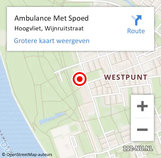 Locatie op kaart van de 112 melding: Ambulance Met Spoed Naar Hoogvliet, Wijnruitstraat op 5 juni 2024 10:39