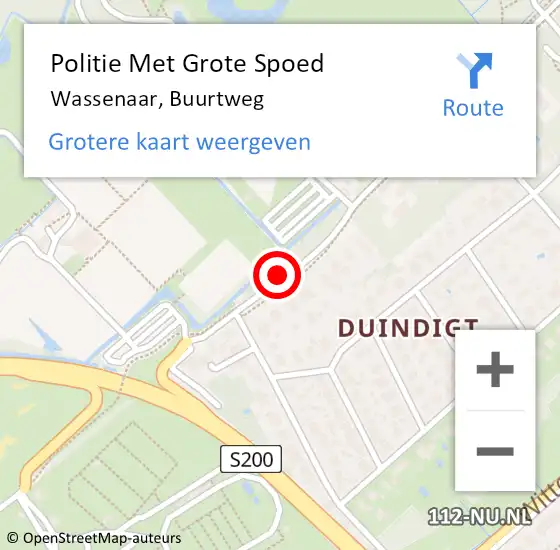 Locatie op kaart van de 112 melding: Politie Met Grote Spoed Naar Wassenaar, Buurtweg op 5 juni 2024 11:08