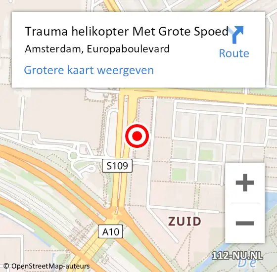 Locatie op kaart van de 112 melding: Trauma helikopter Met Grote Spoed Naar Amsterdam, Europaboulevard op 5 juni 2024 11:36