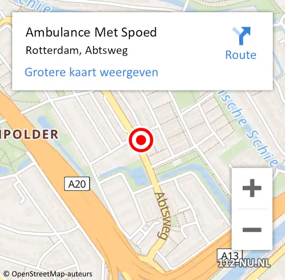 Locatie op kaart van de 112 melding: Ambulance Met Spoed Naar Rotterdam, Abtsweg op 5 juni 2024 11:50