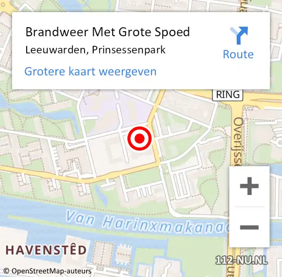 Locatie op kaart van de 112 melding: Brandweer Met Grote Spoed Naar Leeuwarden, Prinsessenpark op 5 juni 2024 11:51