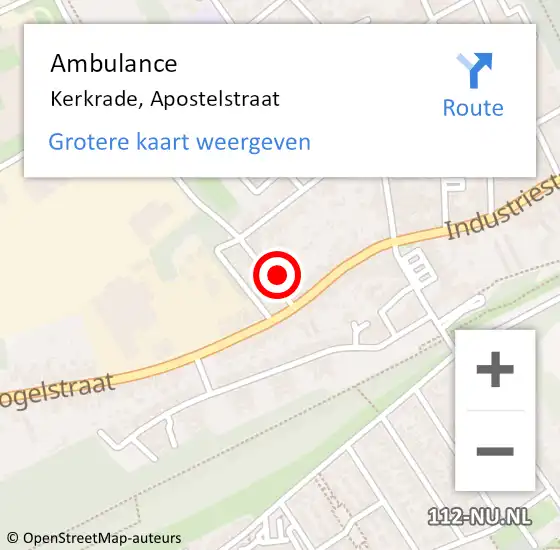 Locatie op kaart van de 112 melding: Ambulance Kerkrade, Apostelstraat op 8 oktober 2014 12:34