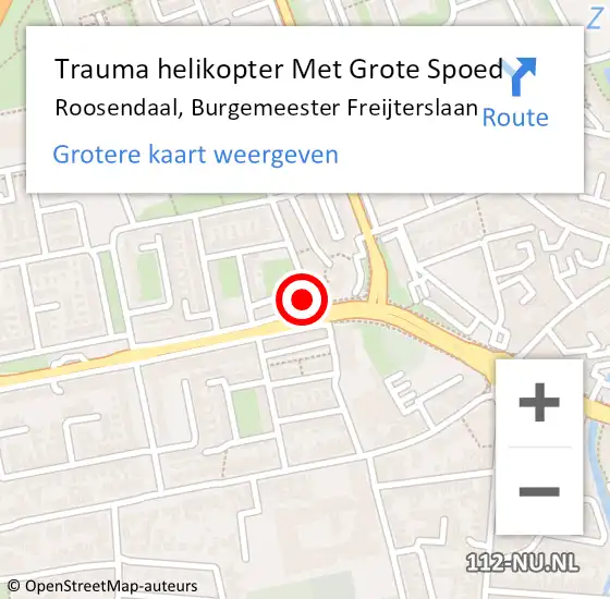 Locatie op kaart van de 112 melding: Trauma helikopter Met Grote Spoed Naar Roosendaal, Burgemeester Freijterslaan op 5 juni 2024 12:18