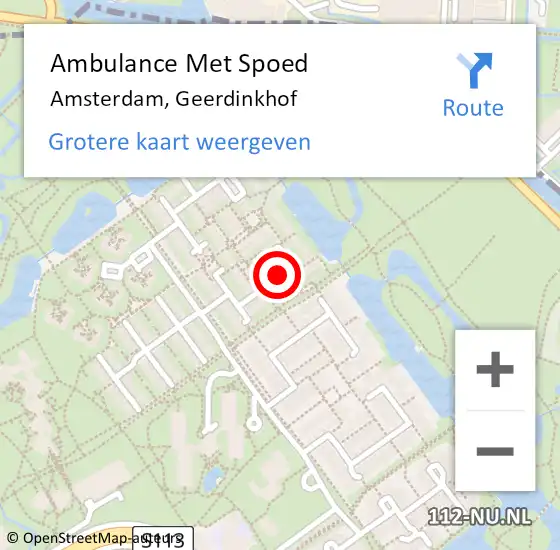 Locatie op kaart van de 112 melding: Ambulance Met Spoed Naar Amsterdam, Geerdinkhof op 5 juni 2024 12:26