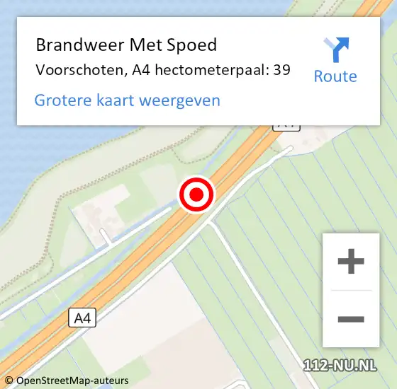 Locatie op kaart van de 112 melding: Brandweer Met Spoed Naar Voorschoten, A4 hectometerpaal: 39 op 5 juni 2024 12:33