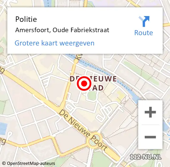 Locatie op kaart van de 112 melding: Politie Amersfoort, Oude Fabriekstraat op 5 juni 2024 12:35