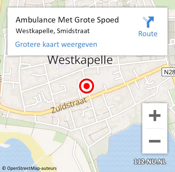 Locatie op kaart van de 112 melding: Ambulance Met Grote Spoed Naar Westkapelle, Smidstraat op 8 oktober 2014 12:38