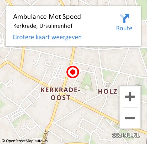 Locatie op kaart van de 112 melding: Ambulance Met Spoed Naar Kerkrade, Ursulinenhof op 8 oktober 2014 12:40