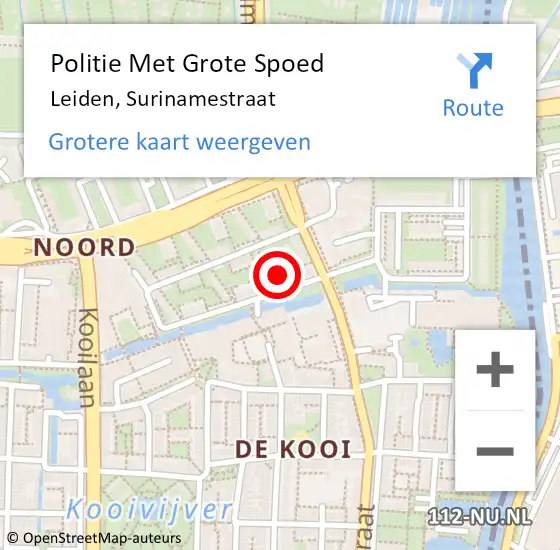 Locatie op kaart van de 112 melding: Politie Met Grote Spoed Naar Leiden, Surinamestraat op 5 juni 2024 13:19