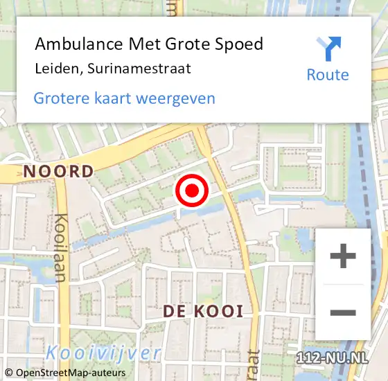 Locatie op kaart van de 112 melding: Ambulance Met Grote Spoed Naar Leiden, Surinamestraat op 5 juni 2024 13:23