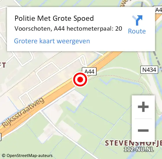 Locatie op kaart van de 112 melding: Politie Met Grote Spoed Naar Voorschoten, A44 hectometerpaal: 20 op 5 juni 2024 13:25