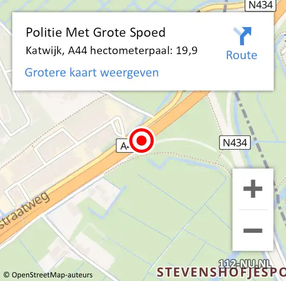 Locatie op kaart van de 112 melding: Politie Met Grote Spoed Naar Katwijk, A44 hectometerpaal: 19,9 op 5 juni 2024 13:26