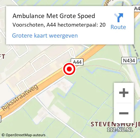 Locatie op kaart van de 112 melding: Ambulance Met Grote Spoed Naar Voorschoten, A44 hectometerpaal: 20 op 5 juni 2024 13:26